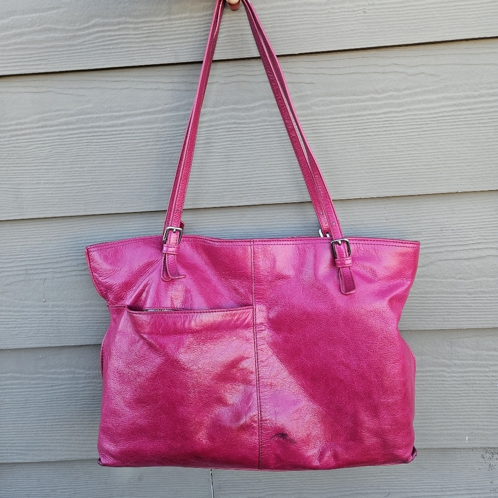 HOBO International Friar Leather Hot Pink Shoulder Bag Magenta Tote Purse VTG - Picture 16 of 16